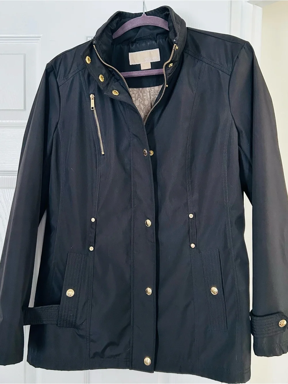 Michael Kors Black Trench Coat with Gold Hardware